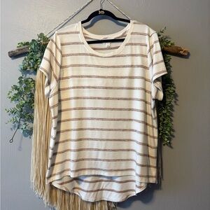 Market & Spruce Knit Beige and White Striped Tee